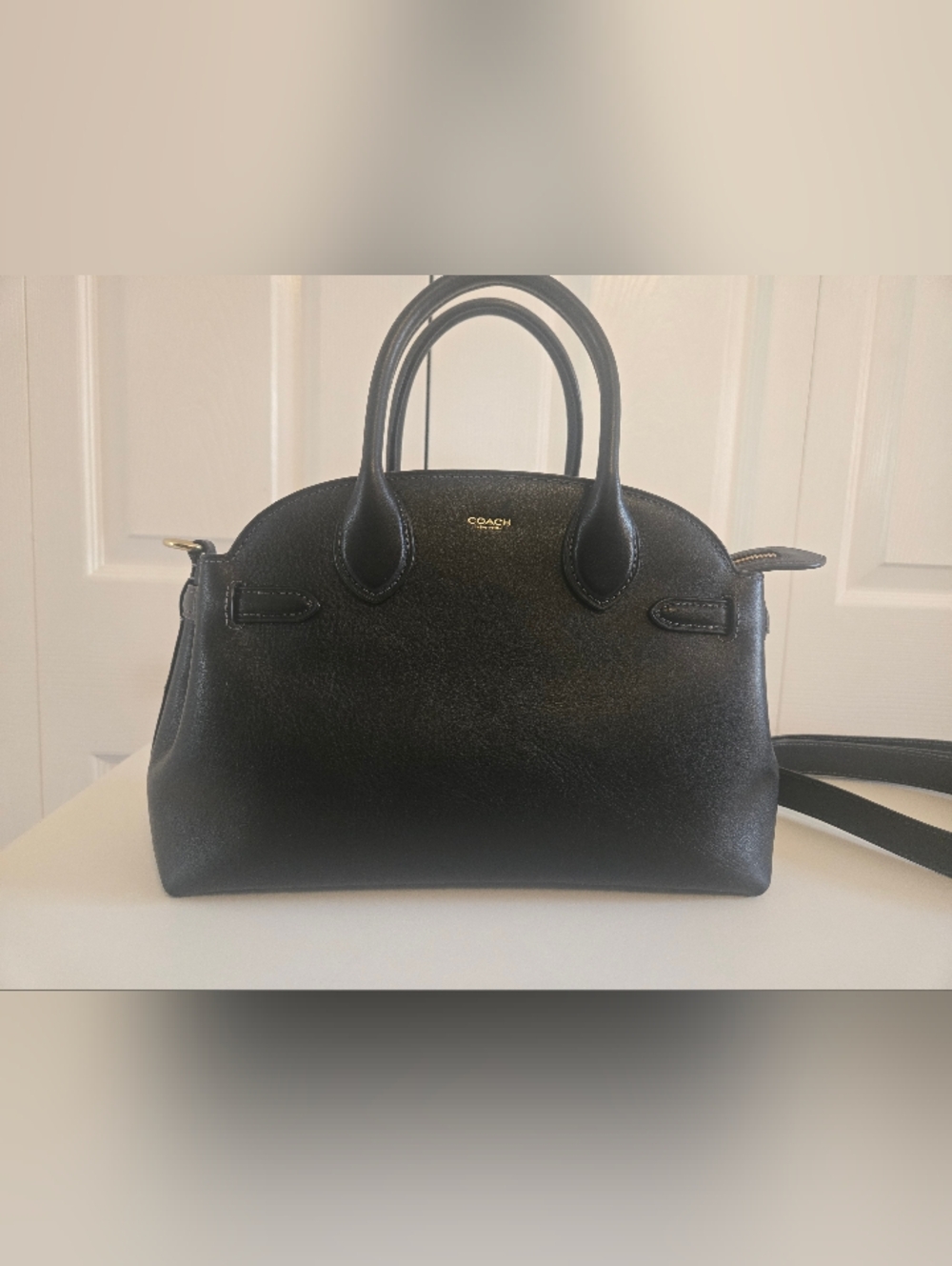 Coach Black Leather Empire 28 Satchel w/ Top Handles & Detachable Strap